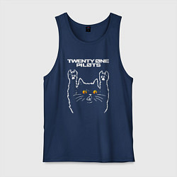 Майка мужская хлопок Twenty One Pilots rock cat, цвет: тёмно-синий