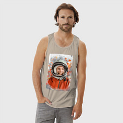 Майка мужская хлопок Гагарин арт, цвет: миндальный — фото 2