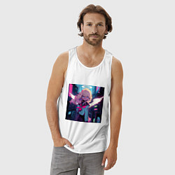 Майка мужская хлопок Милая девочка ангел со светлыми волосами и неоновы, цвет: белый — фото 2