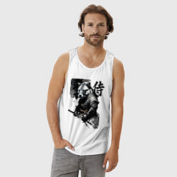 Майка мужская хлопок Capy samurai - hieroglyph - neural network, цвет: белый — фото 2