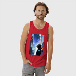 Майка мужская хлопок Black cat - a resident of the metropolis - New Yor, цвет: красный — фото 2