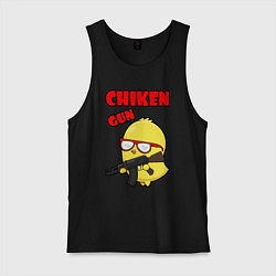 Майка мужская хлопок Chicken machine gun, цвет: черный