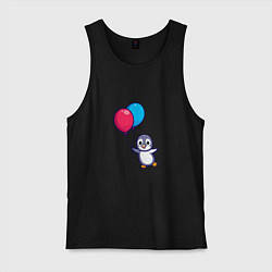 Майка мужская хлопок Милый пингвин с воздушными шариками, цвет: черный