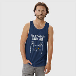 Майка мужская хлопок Hollywood Undead rock cat, цвет: тёмно-синий — фото 2