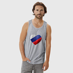 Майка мужская хлопок Флаг России в сердце, цвет: меланж — фото 2
