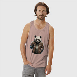 Майка мужская хлопок Крутая панда, цвет: пыльно-розовый — фото 2