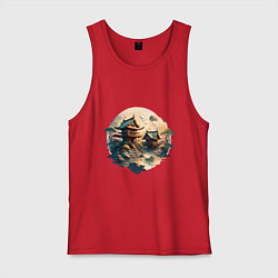 Майка мужская хлопок Японское святилище в стиле моротай, цвет: красный