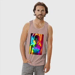 Майка мужская хлопок Japanese girl - neon glow - neural network, цвет: пыльно-розовый — фото 2