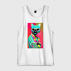 Майка мужская хлопок Cat in sunglasses - pop art, цвет: белый