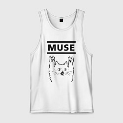 Майка мужская хлопок Muse - rock cat, цвет: белый