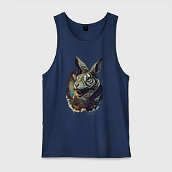 Майка мужская хлопок Свирепый зайчара - нейросеть, цвет: тёмно-синий