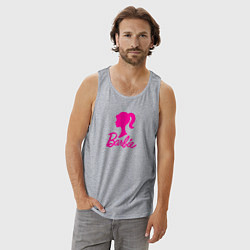 Майка мужская хлопок Розовый логотип Барби, цвет: меланж — фото 2