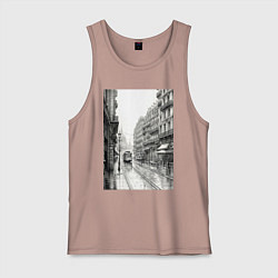 Майка мужская хлопок Черно-белый париж, цвет: пыльно-розовый