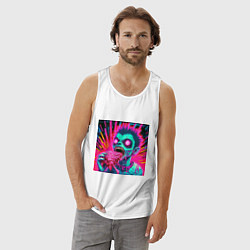 Майка мужская хлопок Бешеный зомби с большими глазами, цвет: белый — фото 2