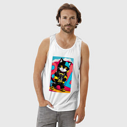 Майка мужская хлопок Котёнок-художник - поп-арт, цвет: белый — фото 2