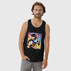 Майка мужская хлопок Девушка спринтер, цвет: черный — фото 2