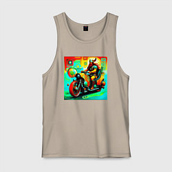 Майка мужская хлопок Викинг на мотоцикле, цвет: миндальный