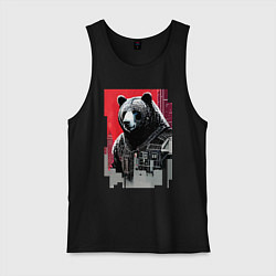 Майка мужская хлопок Медведь - киберпанк, цвет: черный