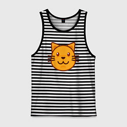 Майка мужская хлопок Оранжевый котик счастлив, цвет: черная тельняшка