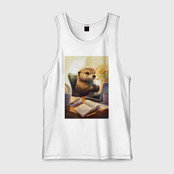 Майка мужская хлопок Выдра с комьютером, цвет: белый