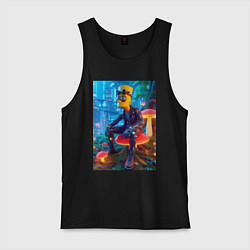 Майка мужская хлопок Bart Simpson among mushrooms - ai art, цвет: черный