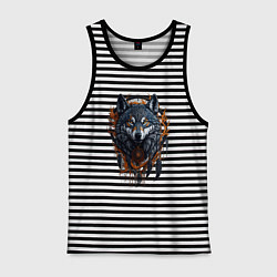 Майка мужская хлопок Волк и ловец снов, цвет: черная тельняшка