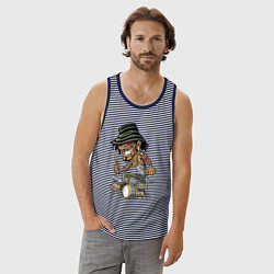 Майка мужская хлопок Tatoo drummer, цвет: синяя тельняшка — фото 2