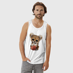 Майка мужская хлопок Леопард баскетболист, цвет: белый — фото 2