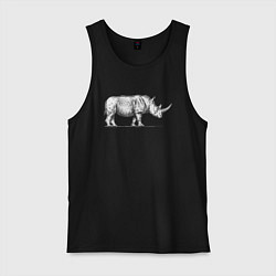 Майка мужская хлопок Носорог белый сбоку, цвет: черный