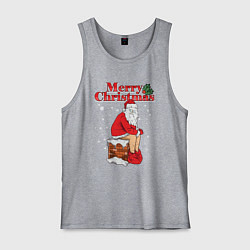 Майка мужская хлопок Санта на крыше, цвет: меланж