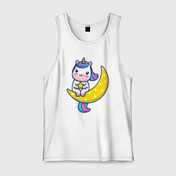 Майка мужская хлопок Единорог на луне, цвет: белый