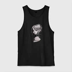 Майка мужская хлопок Аниме девушка в ракурсе, цвет: черный