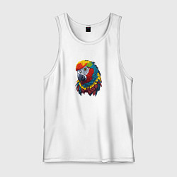 Майка мужская хлопок Красочный попугай в ярких перьях, цвет: белый