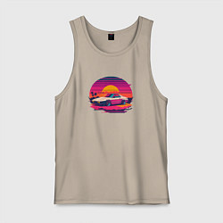 Майка мужская хлопок Синтвейв закат, цвет: миндальный