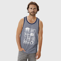 Майка мужская хлопок Еда сон кунг-фу, цвет: синяя тельняшка — фото 2