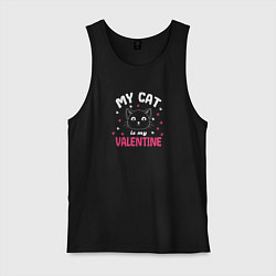 Майка мужская хлопок My cat is my Valentine 2024, цвет: черный