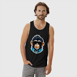 Майка мужская хлопок Портрет обезьяны в темных очках, цвет: черный — фото 2