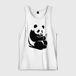 Майка мужская хлопок Сидящая чёрная панда с бамбуком, цвет: белый