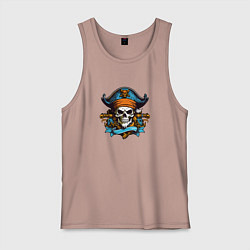 Майка мужская хлопок Эмблема пиратского черепа, цвет: пыльно-розовый