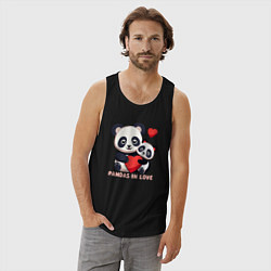 Майка мужская хлопок Влюбленные панды с сердцем, цвет: черный — фото 2