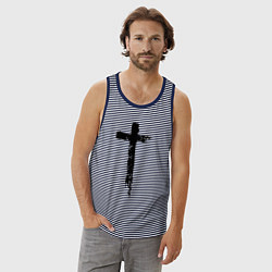 Майка мужская хлопок Крест простой графика, цвет: синяя тельняшка — фото 2