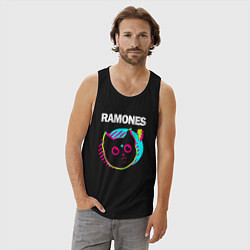 Майка мужская хлопок Ramones rock star cat, цвет: черный — фото 2