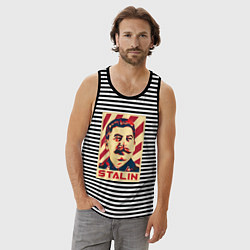 Майка мужская хлопок Stalin face, цвет: черная тельняшка — фото 2