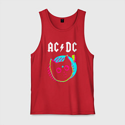 Майка мужская хлопок AC DC rock star cat, цвет: красный