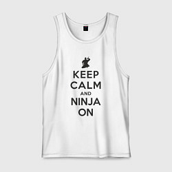 Майка мужская хлопок Keep calm and ninja on, цвет: белый