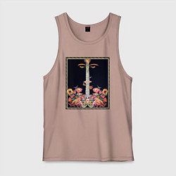 Майка мужская хлопок Абстракные лица, цветы и ноты, цвет: пыльно-розовый