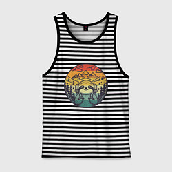 Майка мужская хлопок Ленивец турист путешествует с рюкзаком, цвет: черная тельняшка