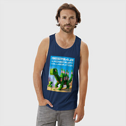 Майка мужская хлопок Beersaur and Minecraft - collaboration ai art, цвет: тёмно-синий — фото 2