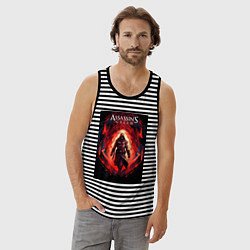 Майка мужская хлопок Assassins creed свозь пламя, цвет: черная тельняшка — фото 2
