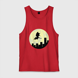 Майка мужская хлопок Дракон, летящий над городом, цвет: красный